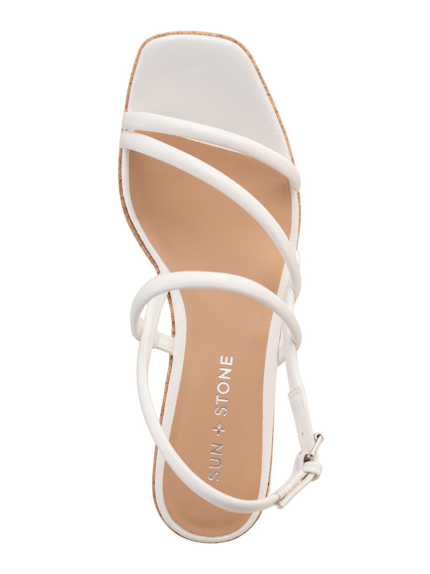 SUN STONE Womens White 1" Platform Cork-Like Strappy Padded Bella Square Toe Wedge Buckle Slingback Sandal 7.5 M