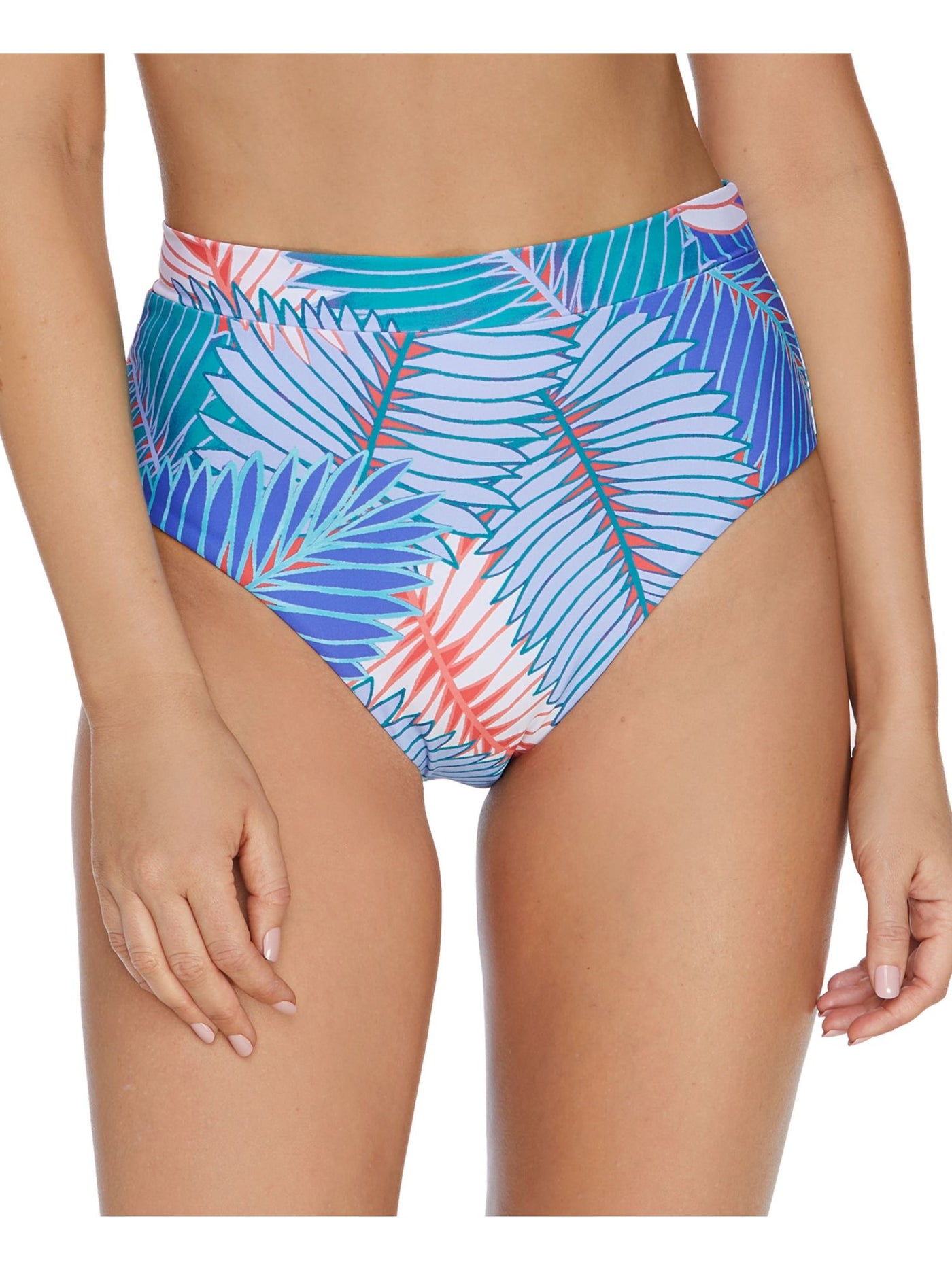 RAISINS Women's Blue Palm Print Stretch Lined Bikini Moderate Coverage High Waisted Swimsuit Bottom S