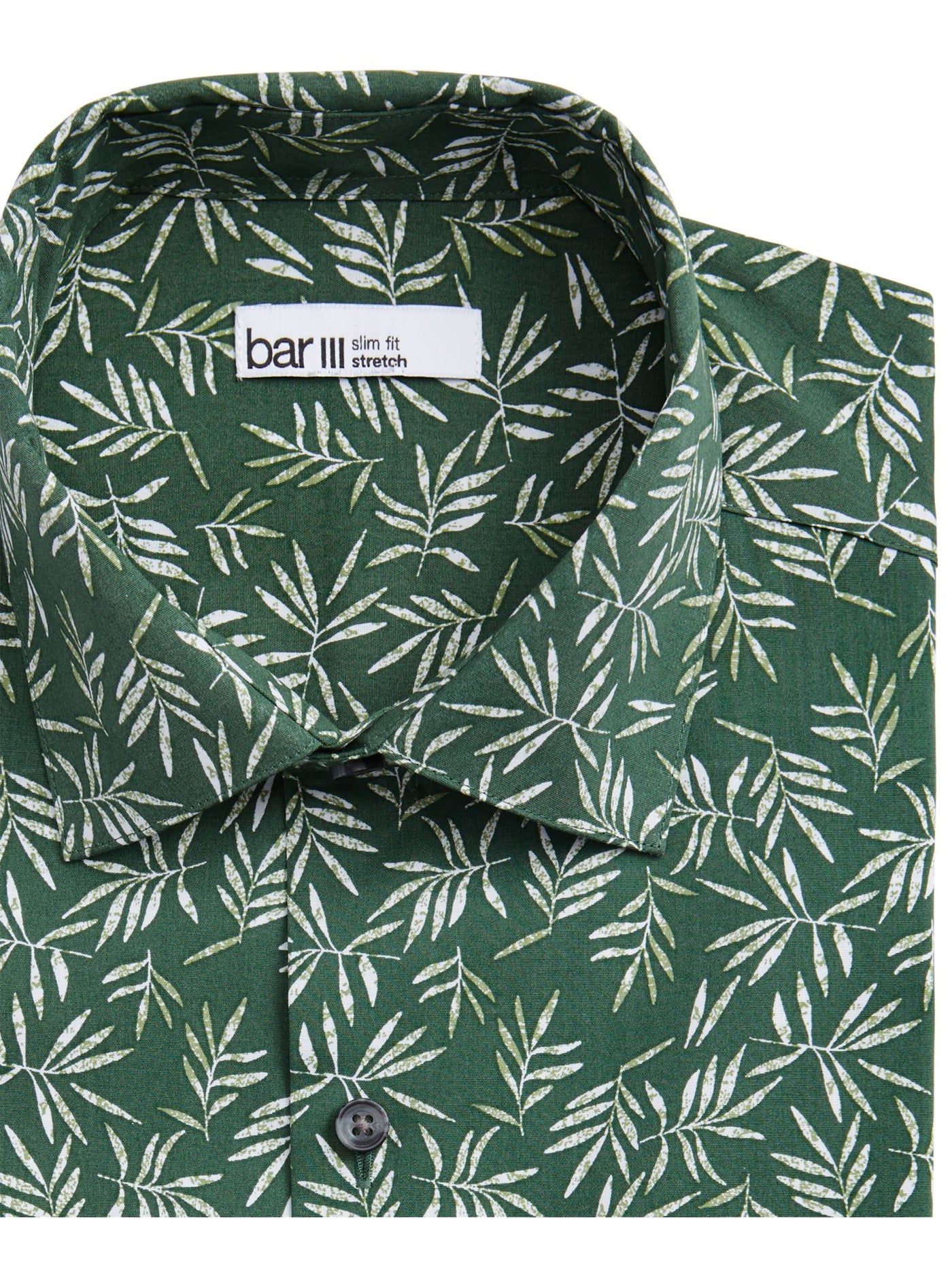 BAR III Mens Green Spread Collar Slim Fit Button Down Stretch Stretch Shirt S 14/14.5