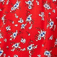 KINGSTON GREY Womens Red Tie Elasticized Waist Floral Short Sleeve Scoop Neck Short Fit + Flare Dress