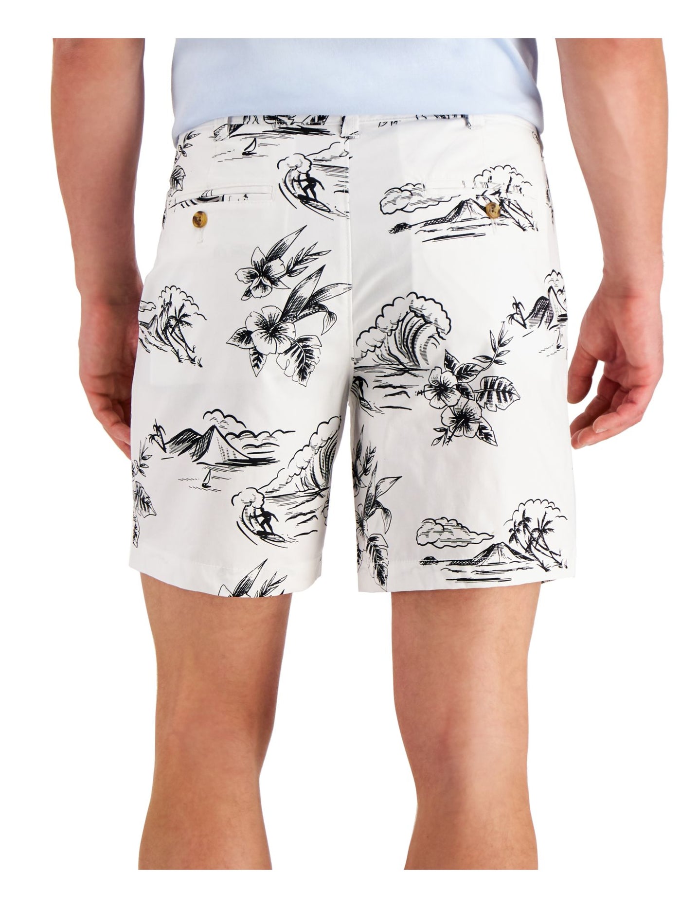 CLUBROOM Mens White Flat Front, Printed Regular Fit Stretch Shorts 42