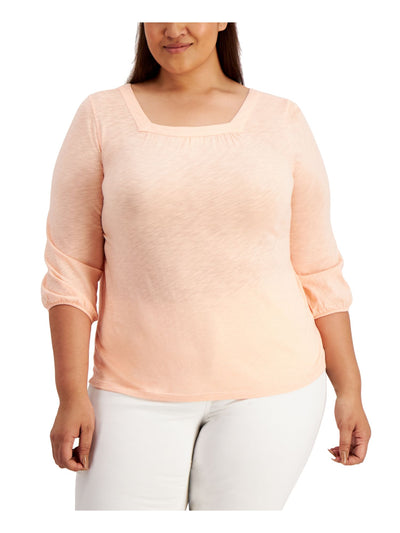 STYLE & COMPANY Womens Pink Stretch Heather 3/4 Sleeve Square Neck Top 1X