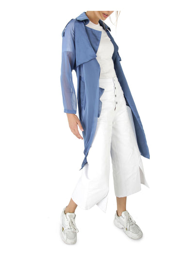 DAUNTLESS Womens Blue Open Front Notch Collar Pocketed Winter Jacket Coat M