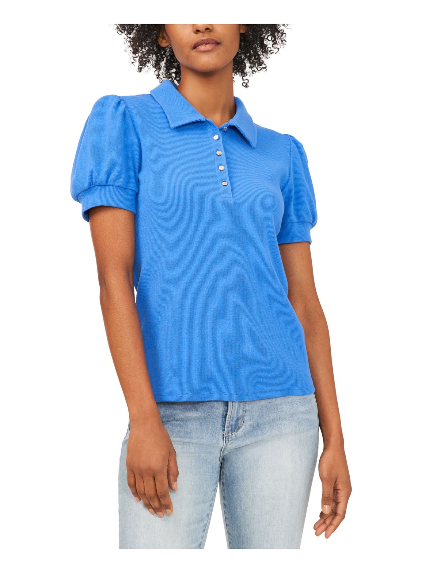 RILEY&RAE Womens Blue Stretch Collared Top XS