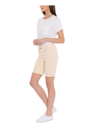 NYDJ Womens Beige Denim Pocketed Zippered Tummy-control Stretch Paisley Shorts 0