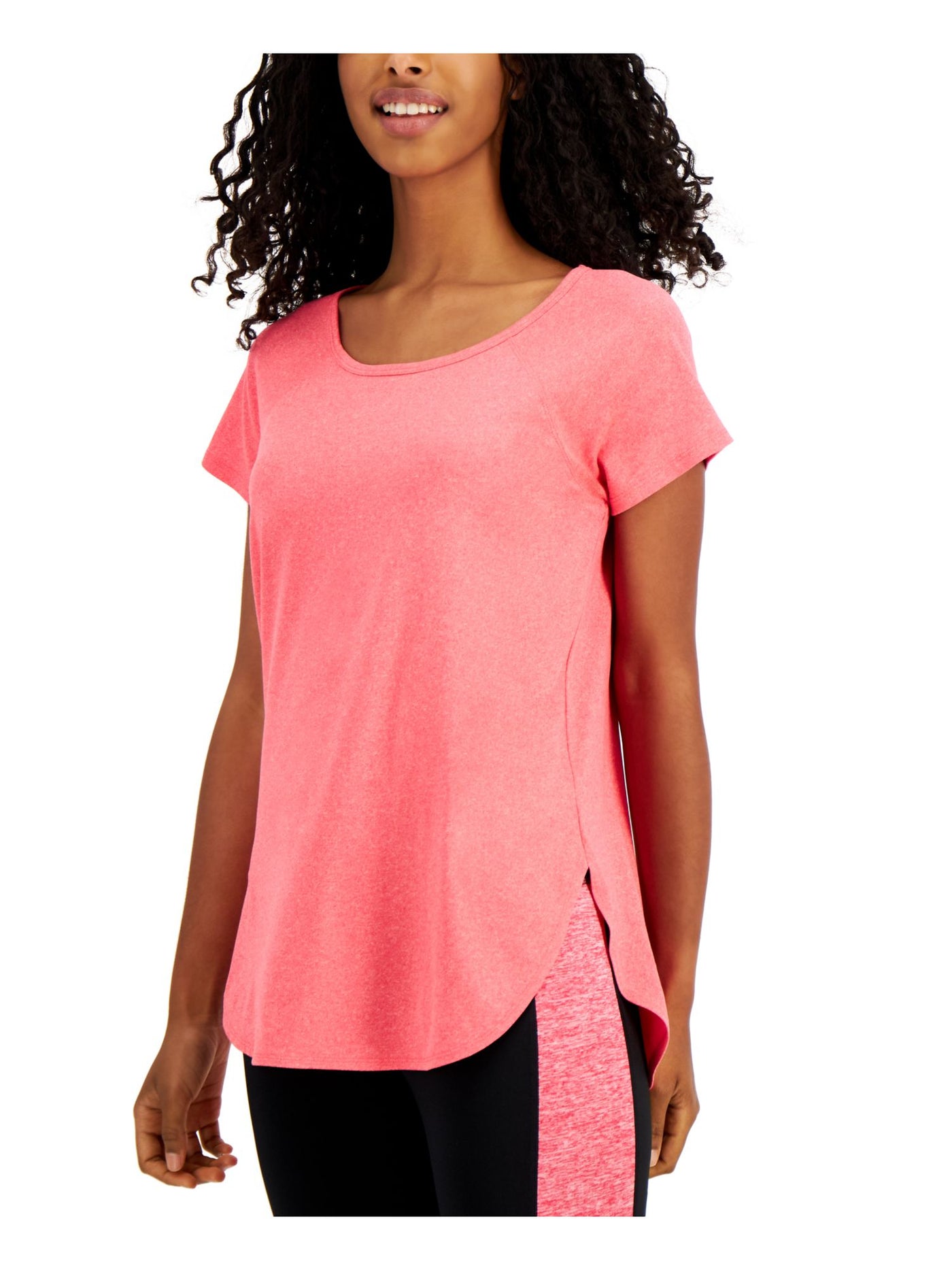 IDEOLOGY Womens Pink Stretch Heather Short Sleeve Scoop Neck Top M