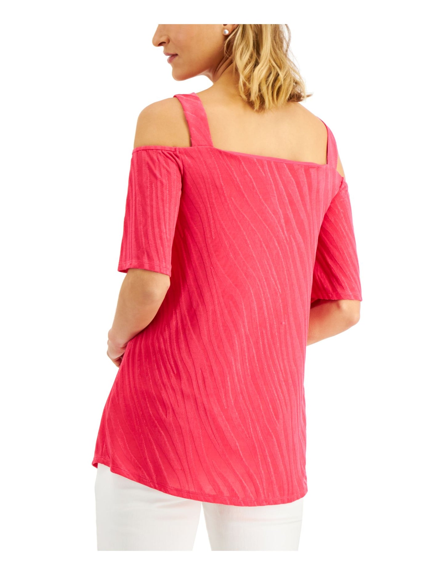 JM COLLECTION Womens Pink Cold Shoulder Relaxed Fit Short Sleeve Square Neck Wear To Work Top M