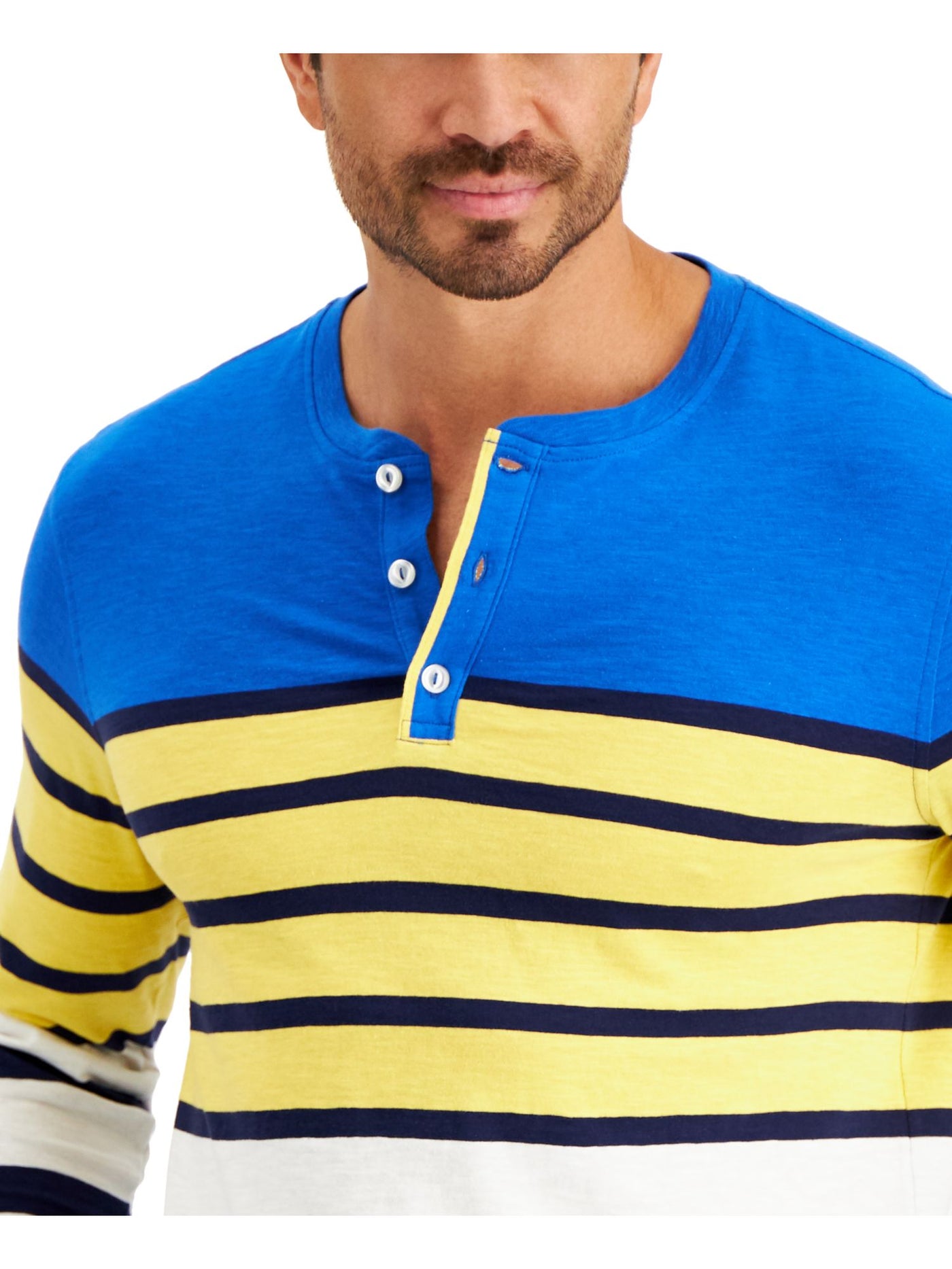 CLUBROOM Mens Blue Striped Classic Fit Henley Shirt S