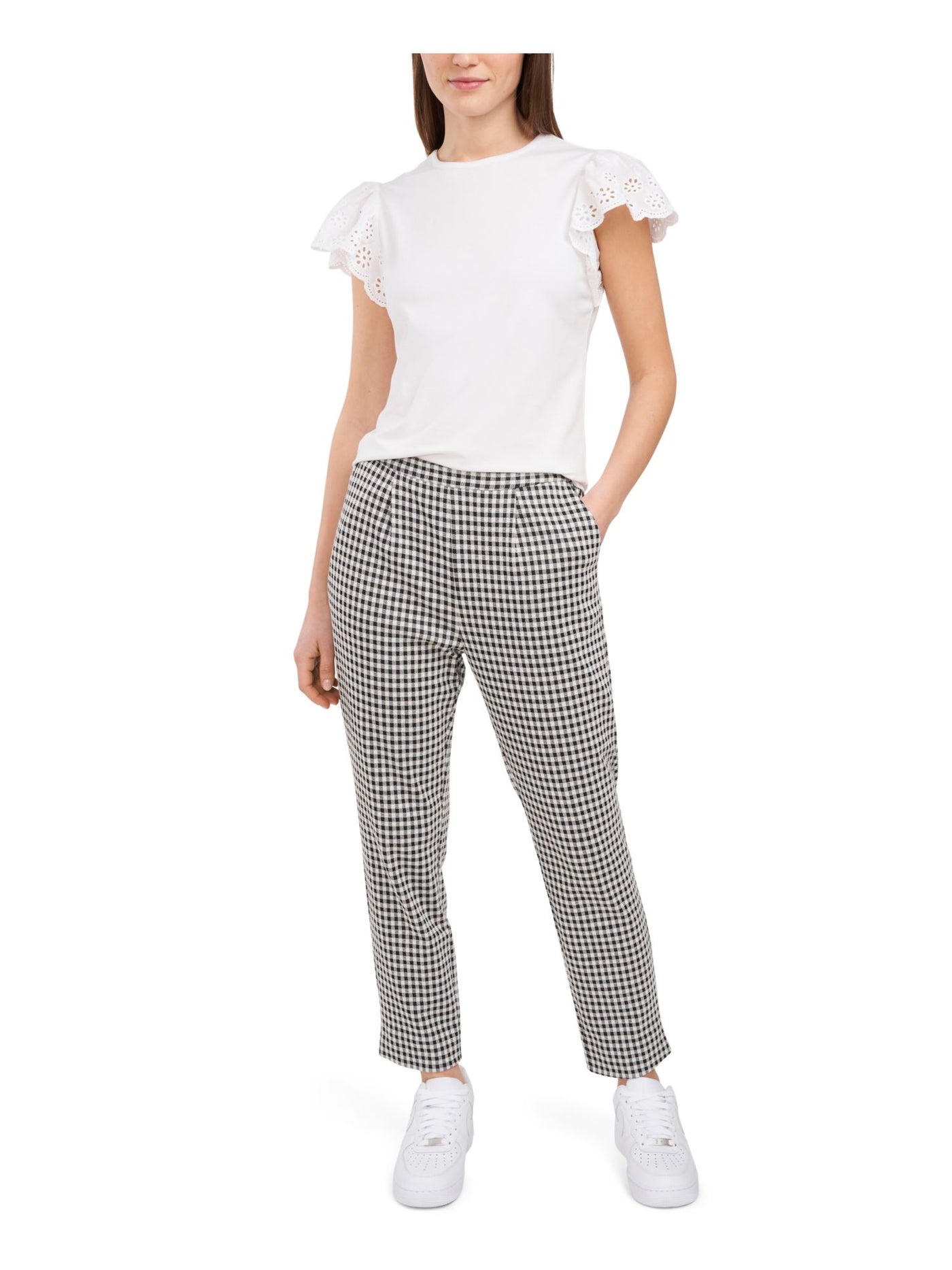 RILEY&RAE Womens Gray Stretch Pocketed Pleated Vented Hem Pull On Style Gingham Pants 14