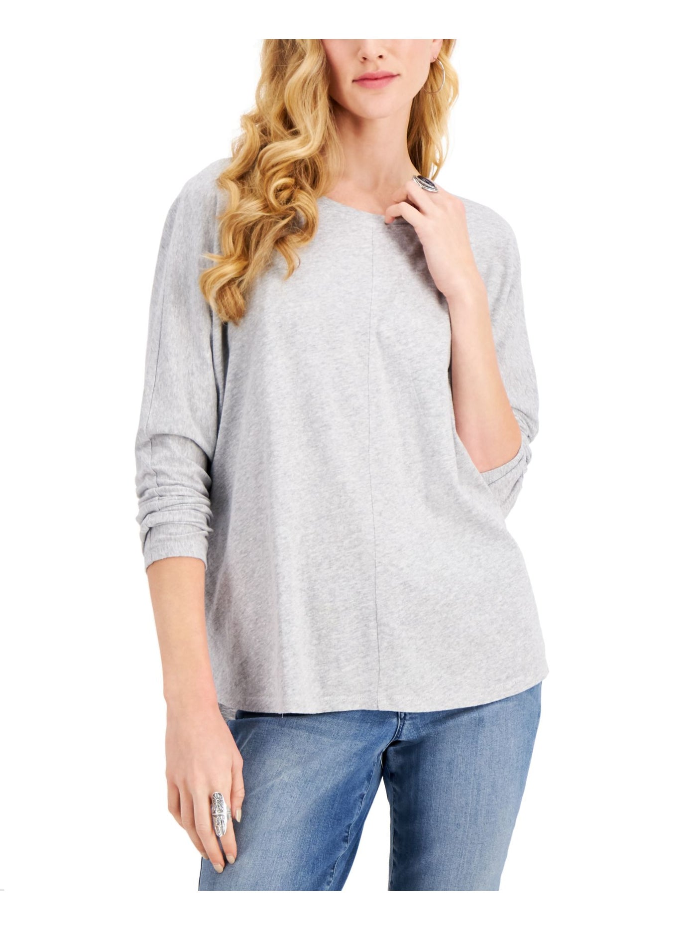 STYLE & COMPANY Womens Gray Striped Dolman Sleeve Scoop Neck Top S