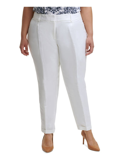 CALVIN KLEIN Womens White Zippered Pocketed Mid Rise Slim Leg Front-crease Wear To Work Cuffed Pants Plus 22W