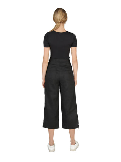 DAUNTLESS Womens Black Cotton Pocketed Zipper Detail From Waist To Hem High Waist Pants S