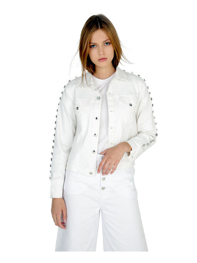 DAUNTLESS Womens White Cotton Pocketed Wear To Work Denim Jacket M