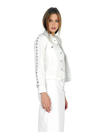 DAUNTLESS Womens White Cotton Pocketed Wear To Work Denim Jacket M