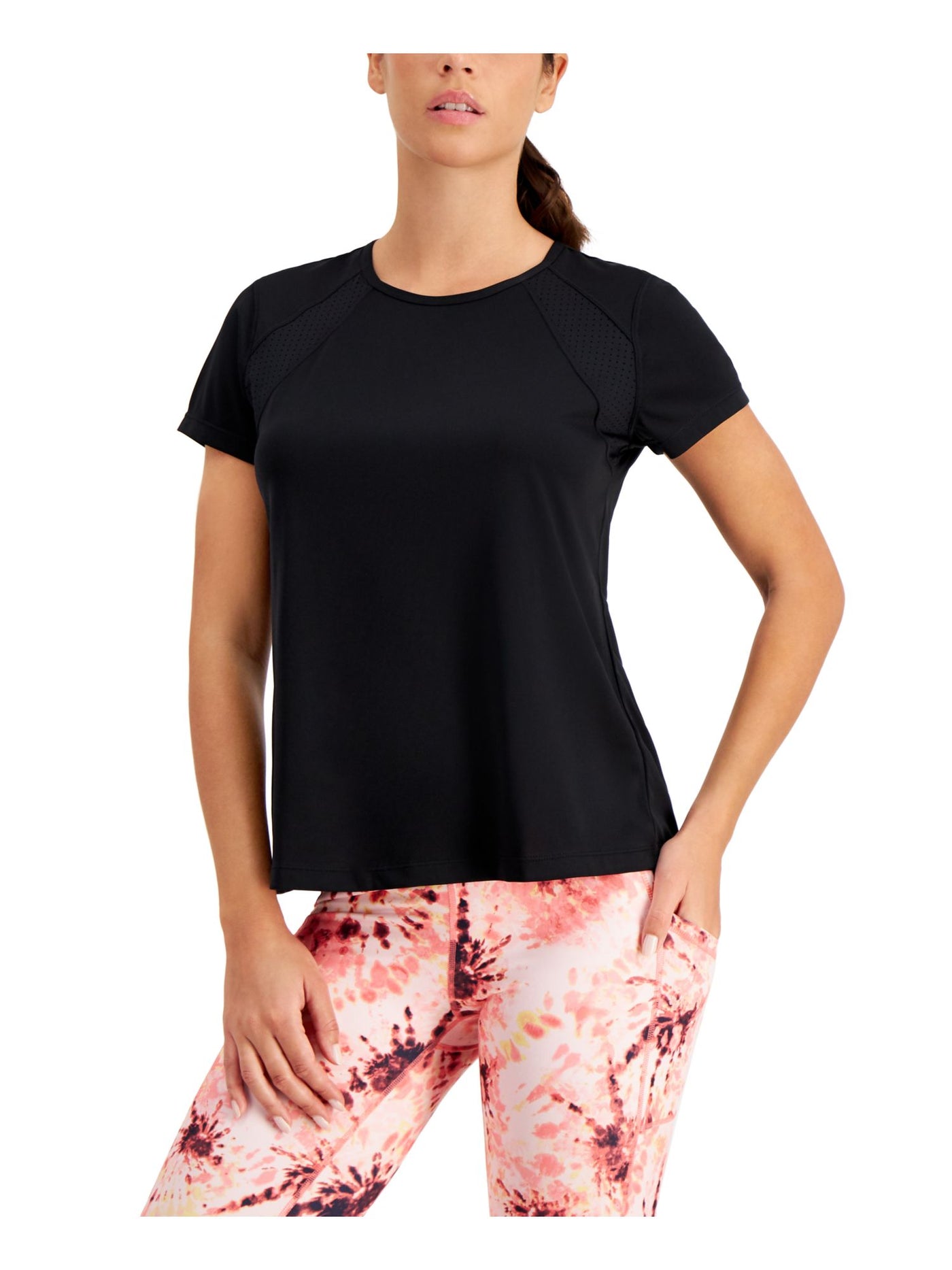 IDEOLOGY Womens Black Stretch Moisture Wicking Short Sleeve Crew Neck T-Shirt XS