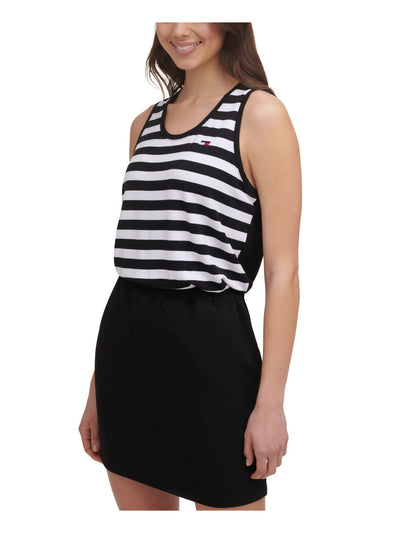TOMMY HILFIGER SPORT Womens Black Stretch Striped Sleeveless Scoop Neck Mini Sheath Dress XXL