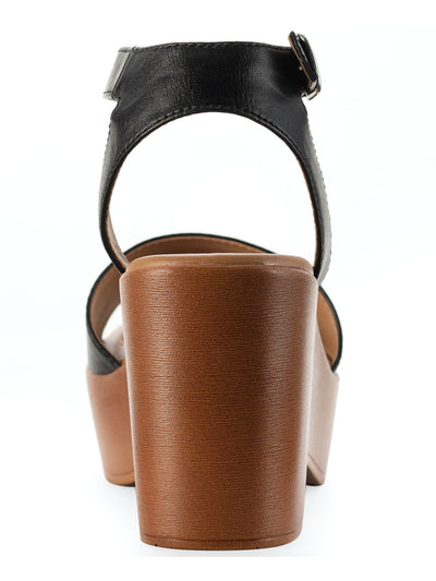 SUN STONE Womens Black 0.5" Platform Strappy Wood-Like Ankle Strap Adjustable Audreey Round Toe Wedge Buckle Slingback Sandal 8 M