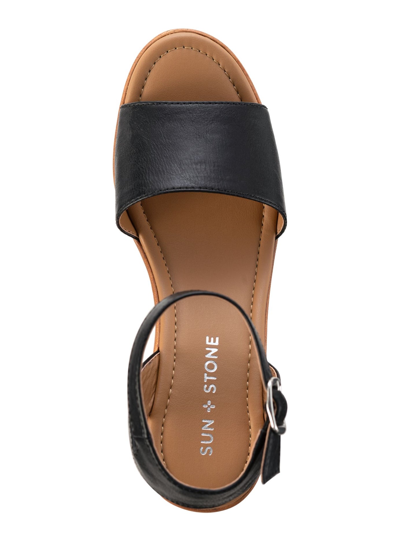 SUN STONE Womens Black 1/2" Platform Strappy Wood-Like Ankle Strap Adjustable Audreey Round Toe Wedge Buckle Dress Slingback Sandal 7.5 M