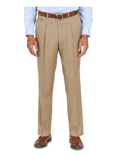 TAYION BY MONTEE HOLLAND Mens Beige Pleated, Striped Classic Fit Suit Separate Pants 30WX30L