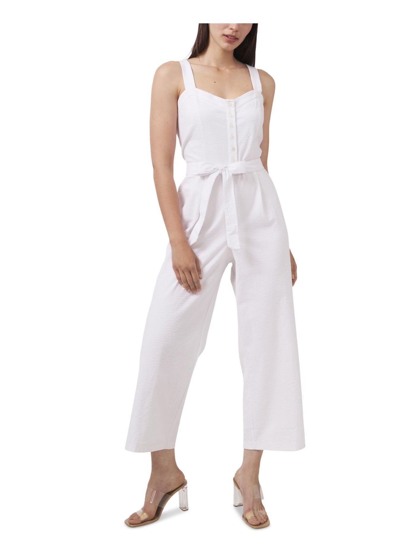RILEY&RAE Womens White Stretch Zippered Belted Sleeveless Sweetheart Neckline Party Wide Leg Jumpsuit 14
