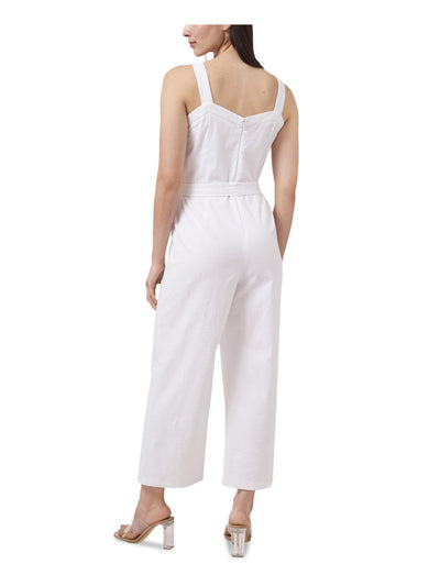 RILEY&RAE Womens White Stretch Zippered Belted Sleeveless Sweetheart Neckline Party Wide Leg Jumpsuit 14