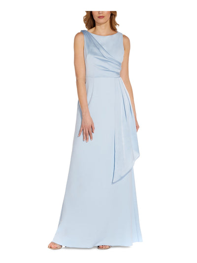 ADRIANNA PAPELL Womens Light Blue Stretch Pleated Boat Neck Full-Length Formal Gown Dress 0