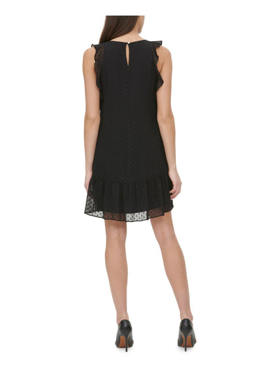 TOMMY HILFIGER Womens Black Ruched Ruffled Back Cut Out Sleeveless Jewel Neck Above The Knee Evening Shift Dress 10