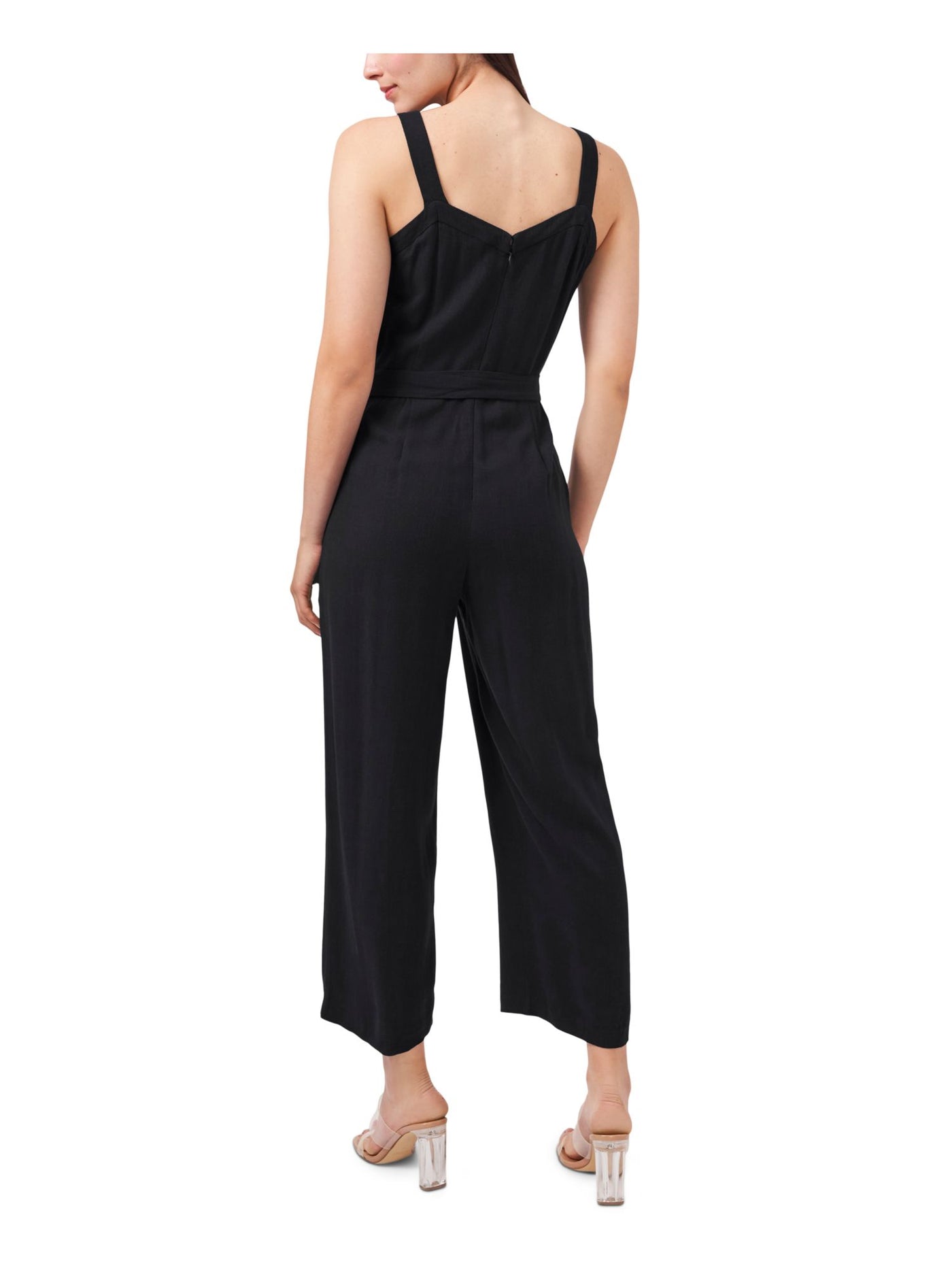 RILEY&RAE Womens Black Zippered Belted Buttoned Pocketed Sleeveless V Neck Wide Leg Jumpsuit 6