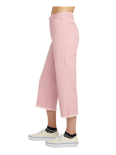DICKIES Womens Pink Zippered Pocketed Frayed Cropped Wide Leg Pants Juniors 15\32