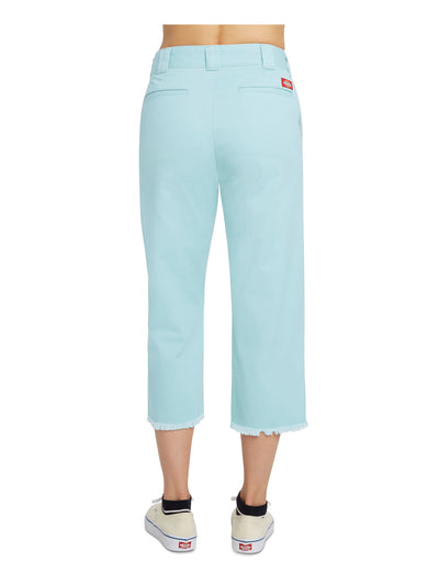 DICKIES Womens Light Blue Zippered Pocketed High Rise Frayed Crop Wide Leg Jeans Juniors 11\30