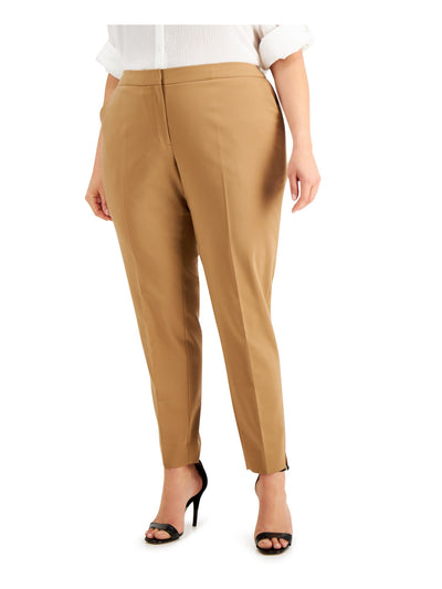 CALVIN KLEIN Womens Beige Zippered Pocketed Mid Rise Wear To Work Cropped Pants Plus 14W