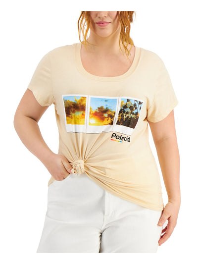 POLAROID Womens Beige Graphic Short Sleeve Crew Neck T-Shirt Plus 3X
