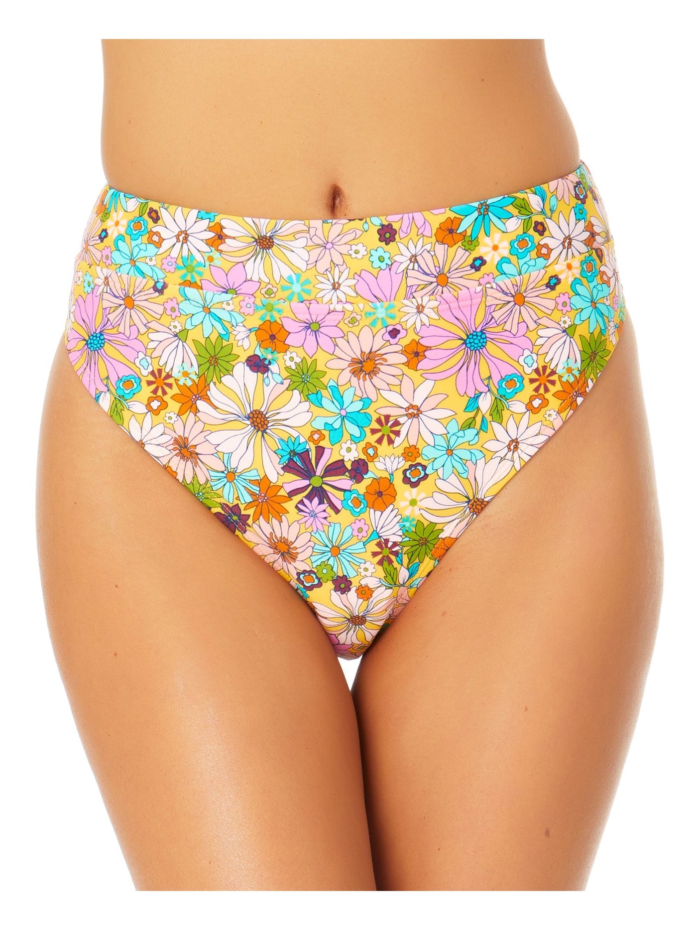 CALIFORNIA SUNSHINE Women's Multi Color Floral Stretch Banded High-Leg Lined Bikini Moderate Coverage High Waisted Swimsuit Bottom XL