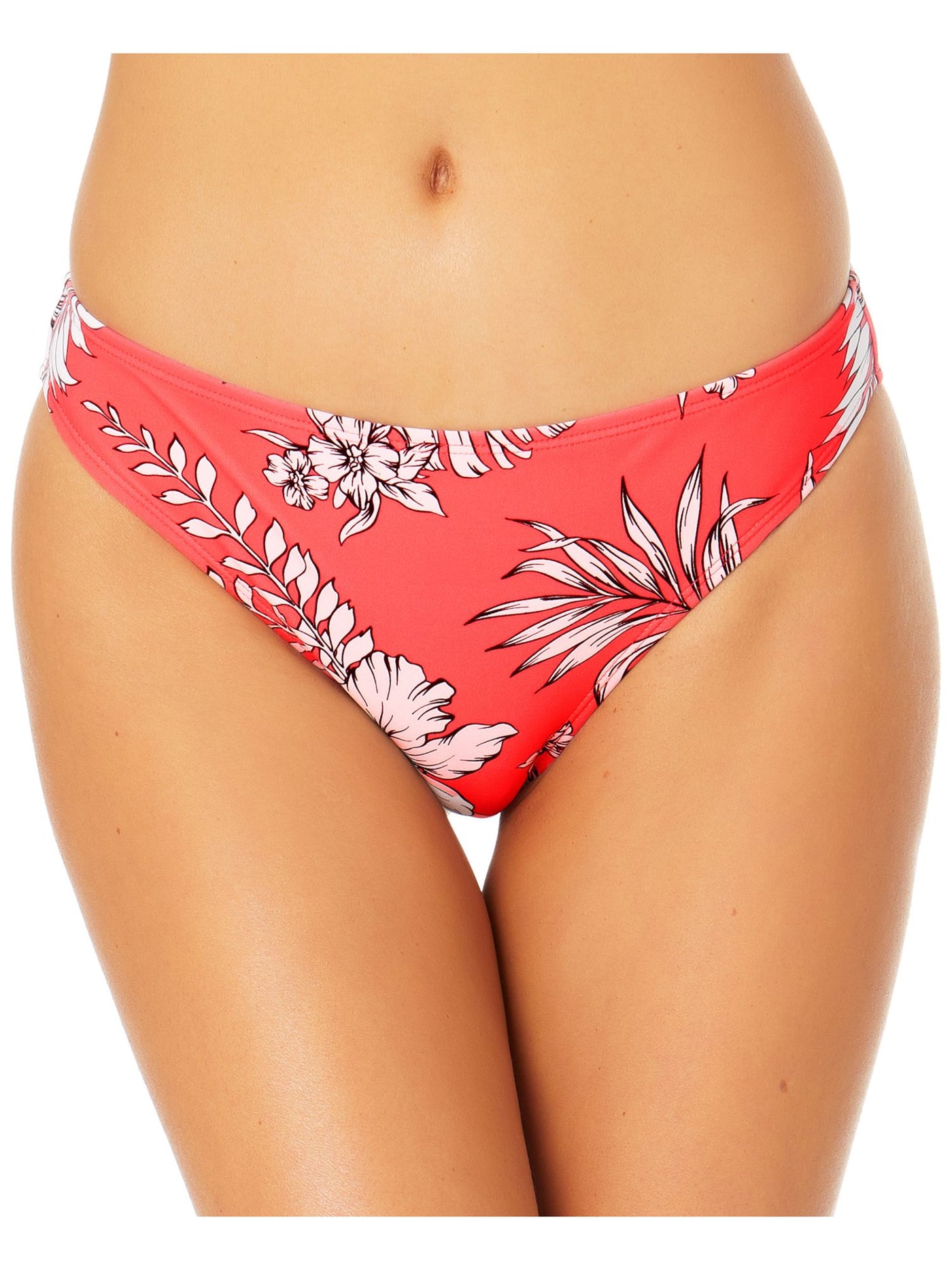 CALIFORNIA SUNSHINE Women's Coral Tropical Print Stretch Lined Bikini Moderate Coverage Hipster Swimsuit Bottom S