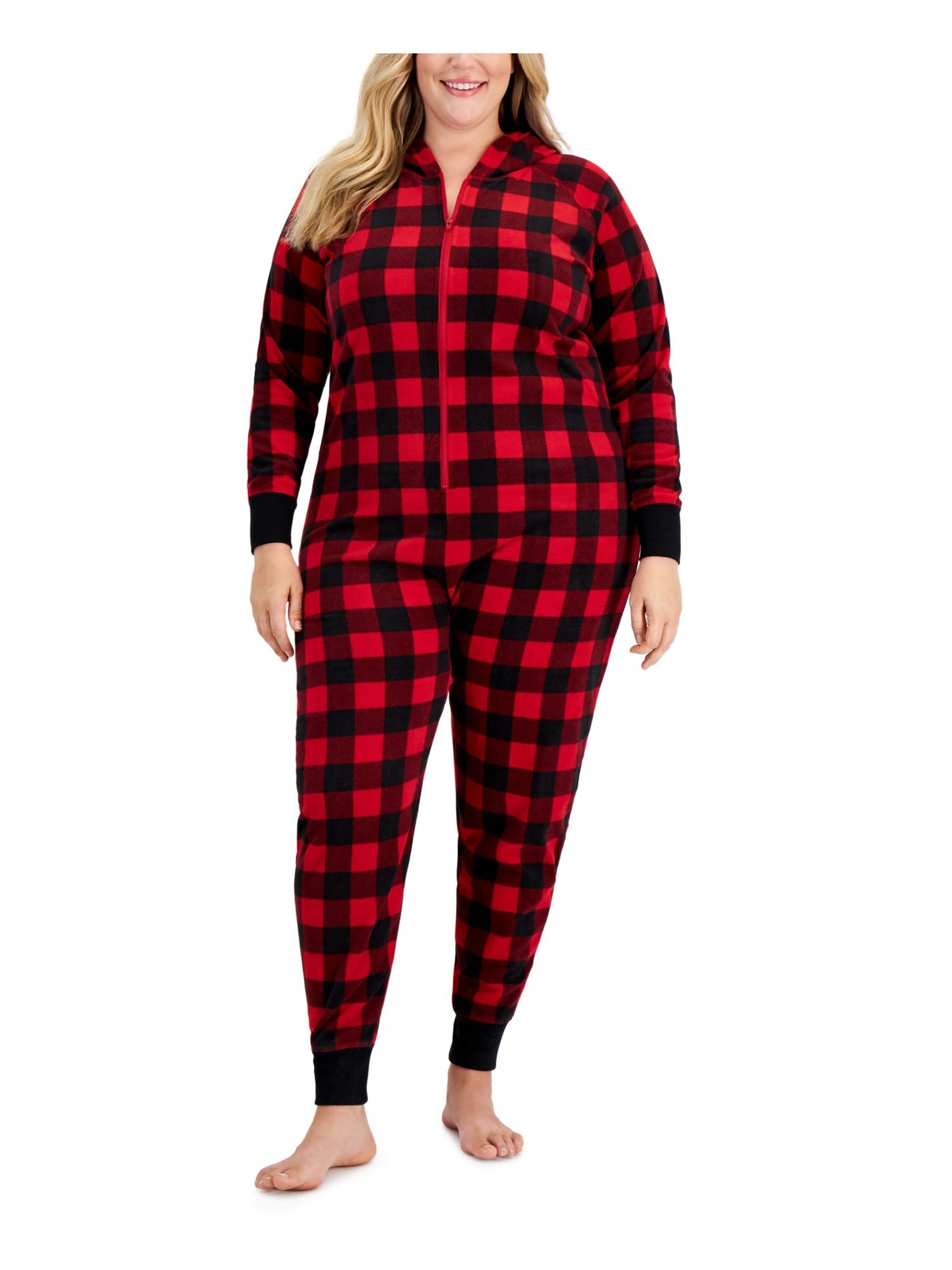 FAMILY PJs Intimates Red 1 Piece Cuffed Fleece Pajamas Plus 1X