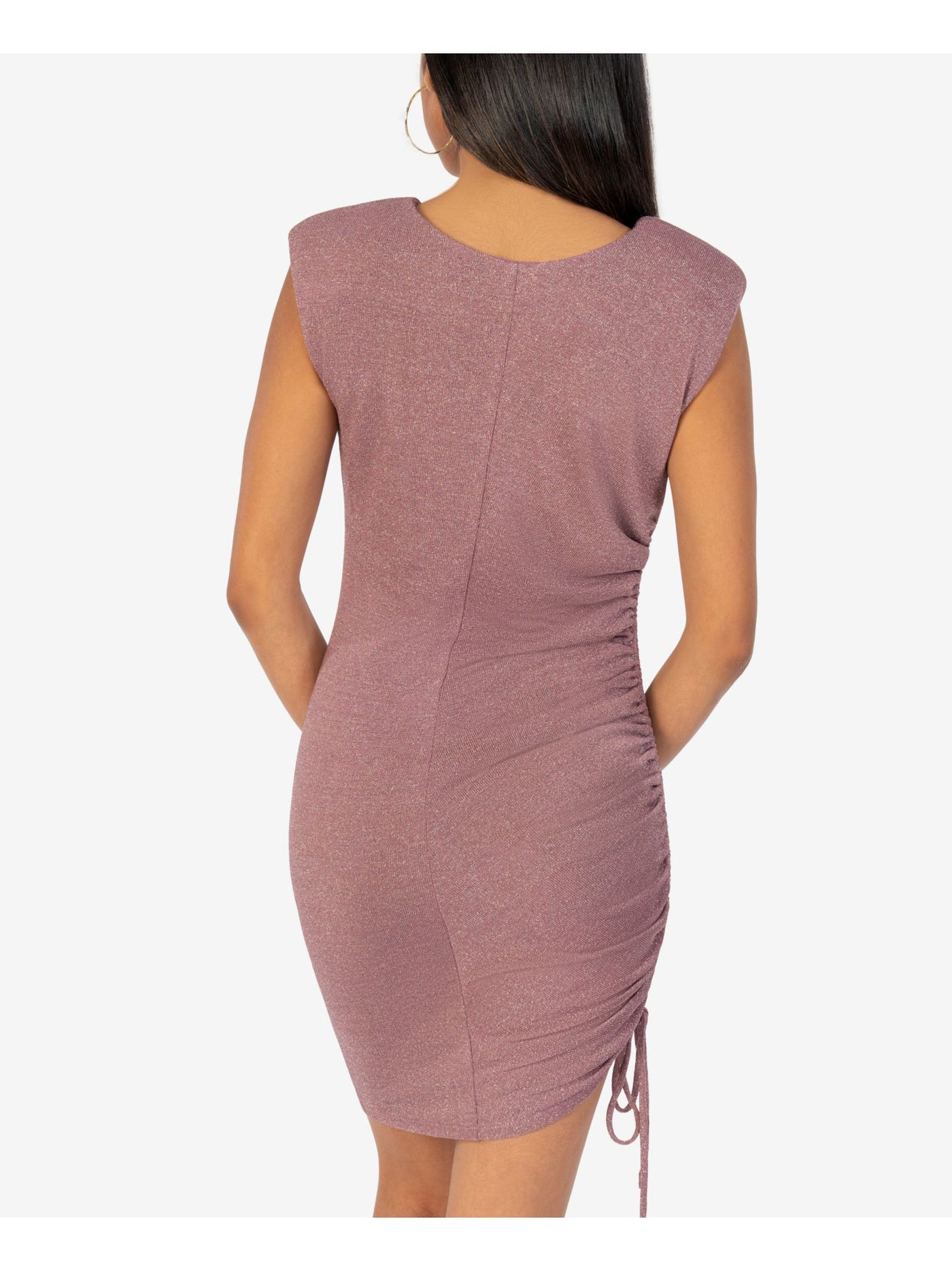 SPEECHLESS Womens Purple Knit Metallic Tie Side-Ruched Sleeveless Round Neck Short Cocktail Body Con Dress Juniors L