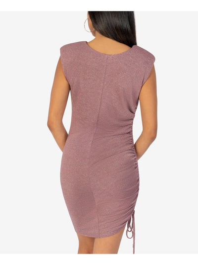 SPEECHLESS Womens Purple Knit Metallic Tie Side-Ruched Sleeveless Round Neck Short Cocktail Body Con Dress Juniors L