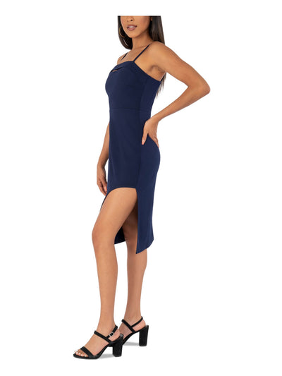 SPEECHLESS Womens Navy Stretch Cut Out Zippered Side Slit Spaghetti Strap Square Neck Below The Knee Party Body Con Dress Juniors S