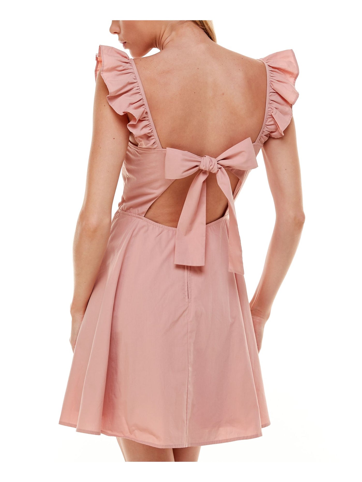 TRIXXI Womens Pink Zippered Tie Ruffled Neck And Straps Sleeveless Square Neck Short Party Fit + Flare Dress Juniors M