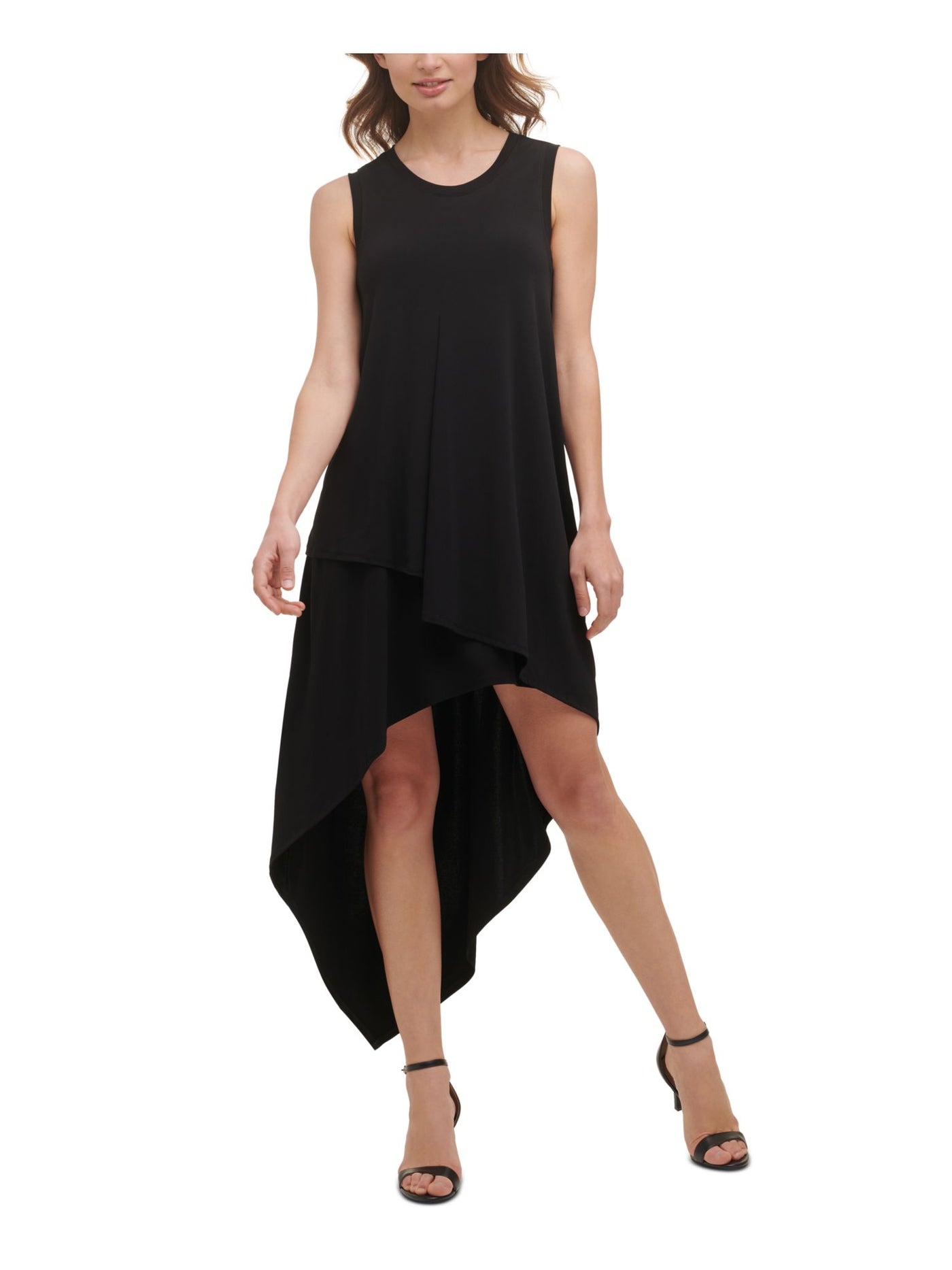 KENSIE DRESSES Womens Black Jersey Sleeveless Jewel Neck Maxi Evening Hi-Lo Dress XS