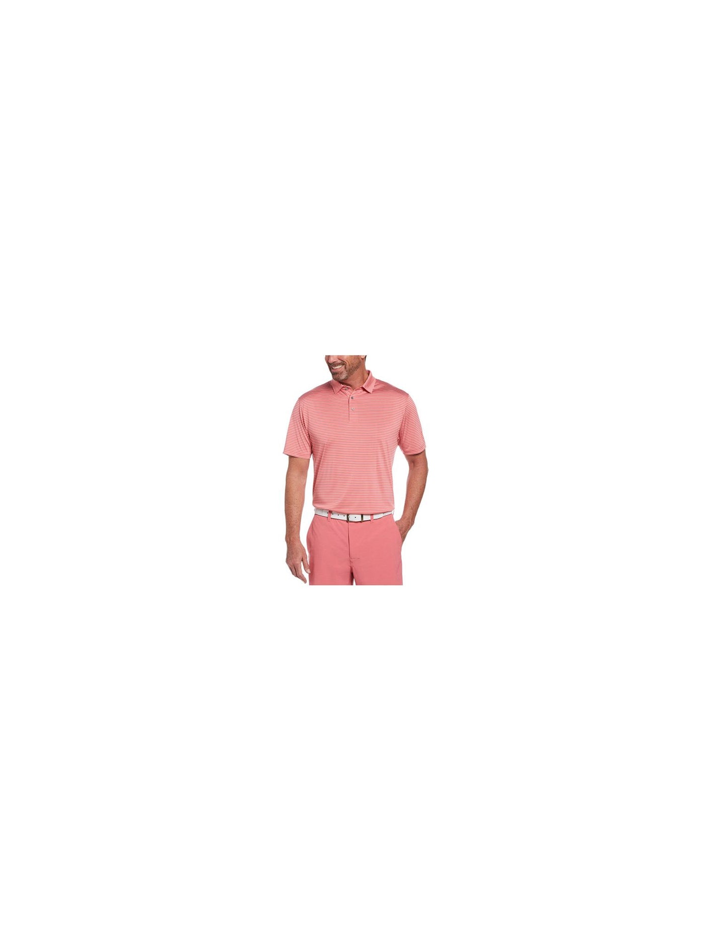 HYBRID APPAREL Mens Single Feeder Pink Striped Classic Fit Moisture Wicking Polo L