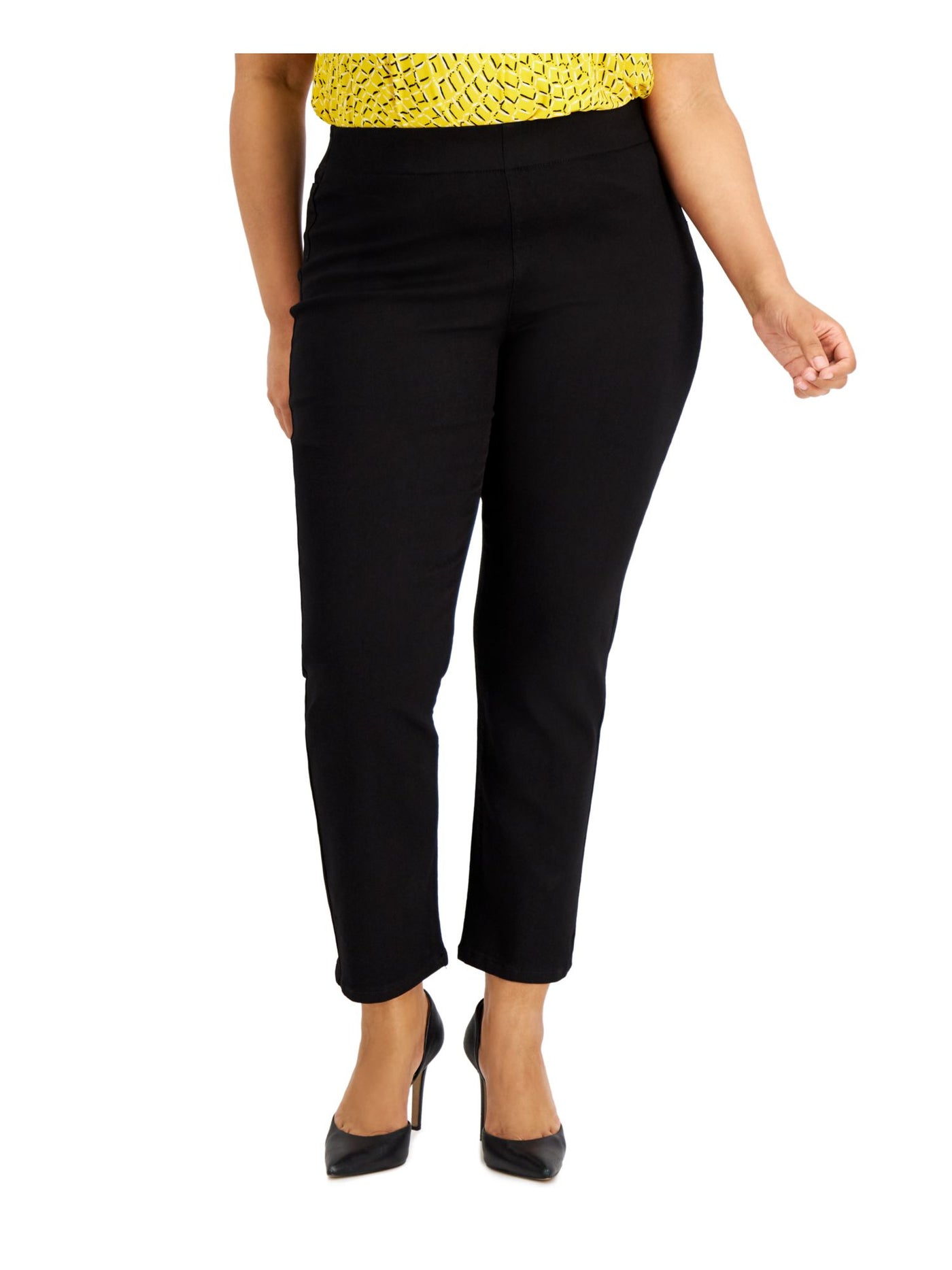 KASPER Womens Black Pocketed Pull-on Polished Straight leg Jeans Plus 14W