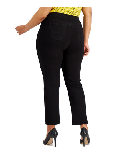 KASPER Womens Black Pocketed Pull-on Polished Straight leg Jeans Plus 14W