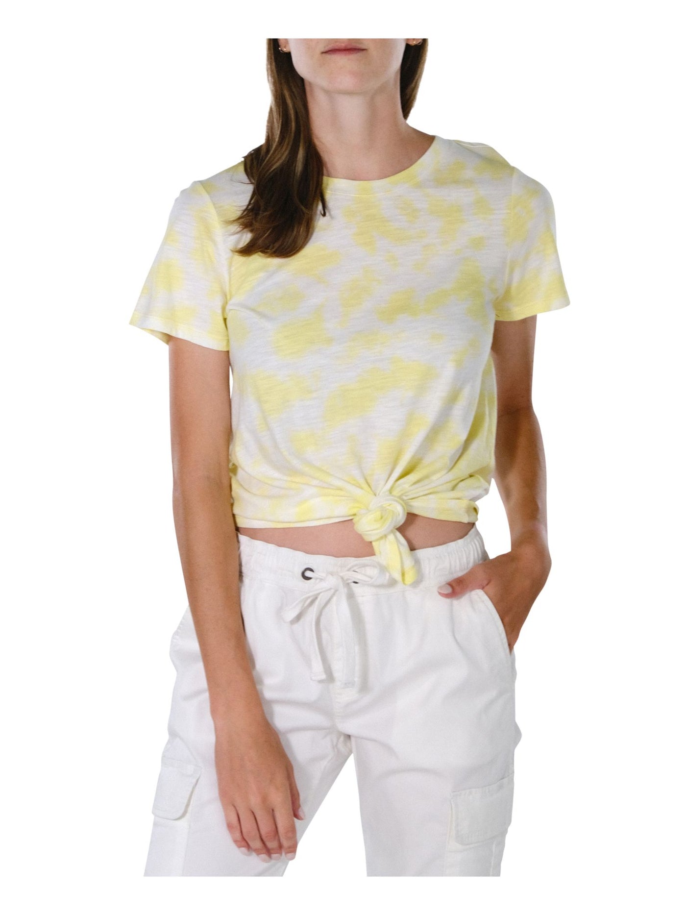 SANCTUARY Womens Yellow Tie Dye Short Sleeve Crew Neck T-Shirt XXS