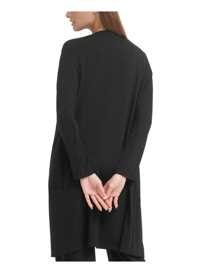 CALVIN KLEIN Womens Black Stretch Pocketed Open Front Wear To Work Top Coat Petites PM