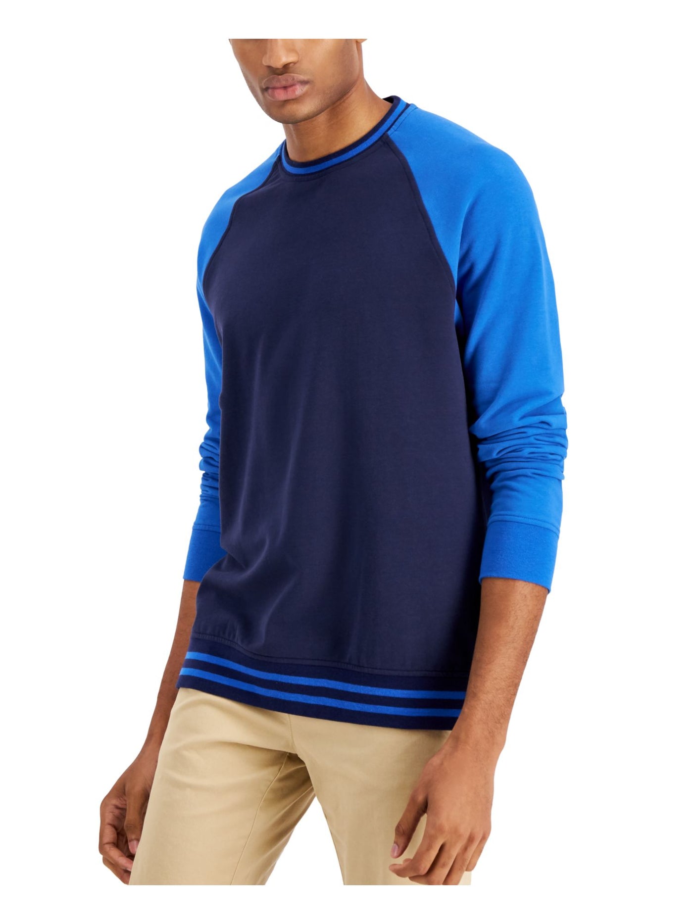 CLUBROOM Mens Blue Color Block Crew Neck Stretch Pullover Sweater S