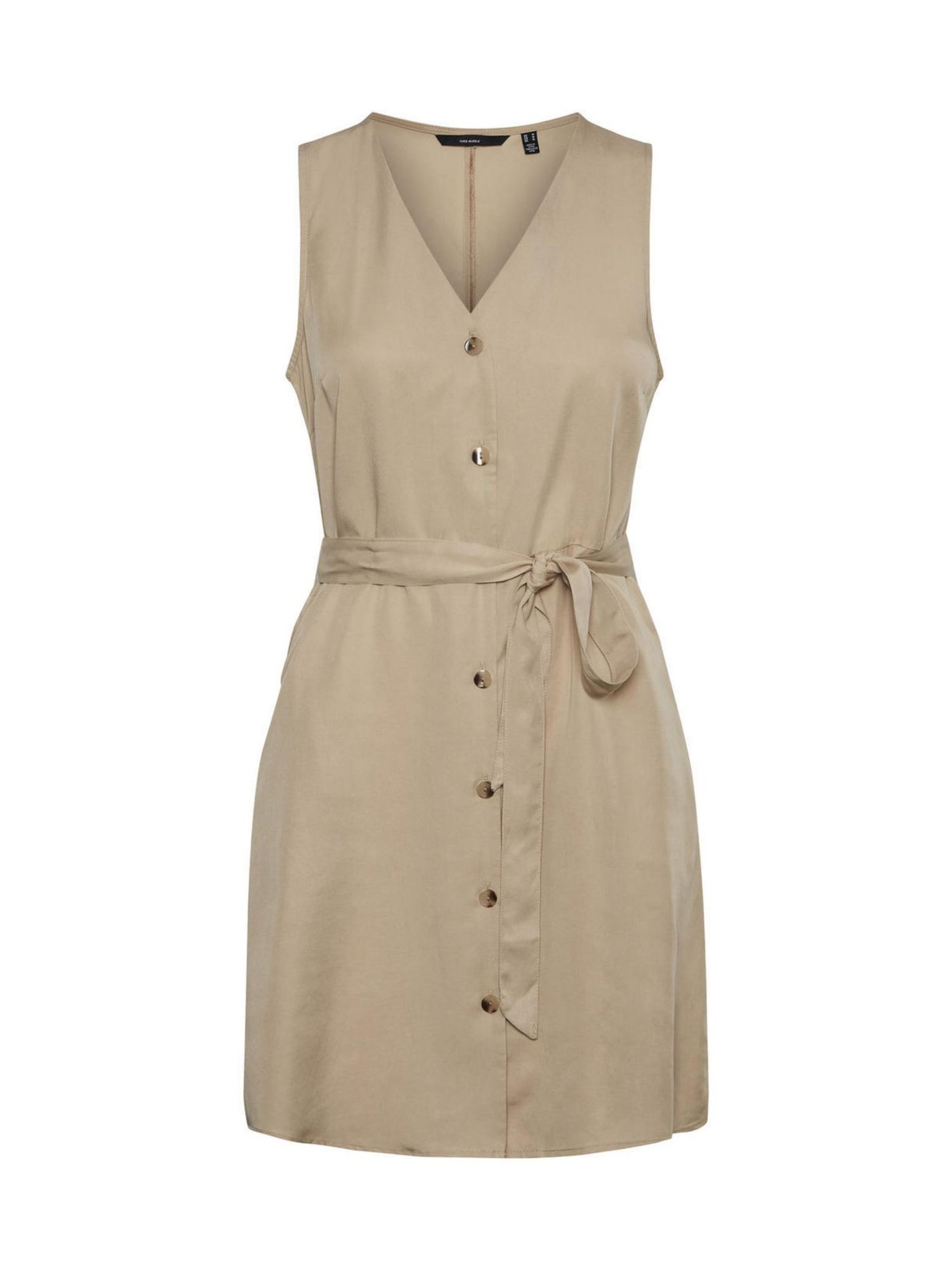 VERO MODA Womens Beige Darted Belted Button Down Front Sleeveless V Neck Short Fit + Flare Dress XL