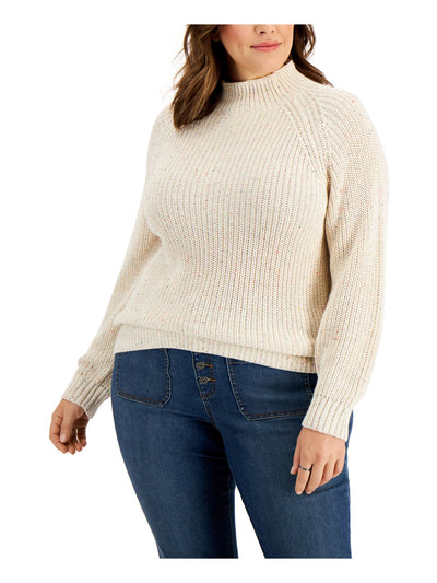 STYLE & COMPANY Womens Ivory Knit Ribbed Textured Funnel Neck Long Sleeve Sweater Plus 1X