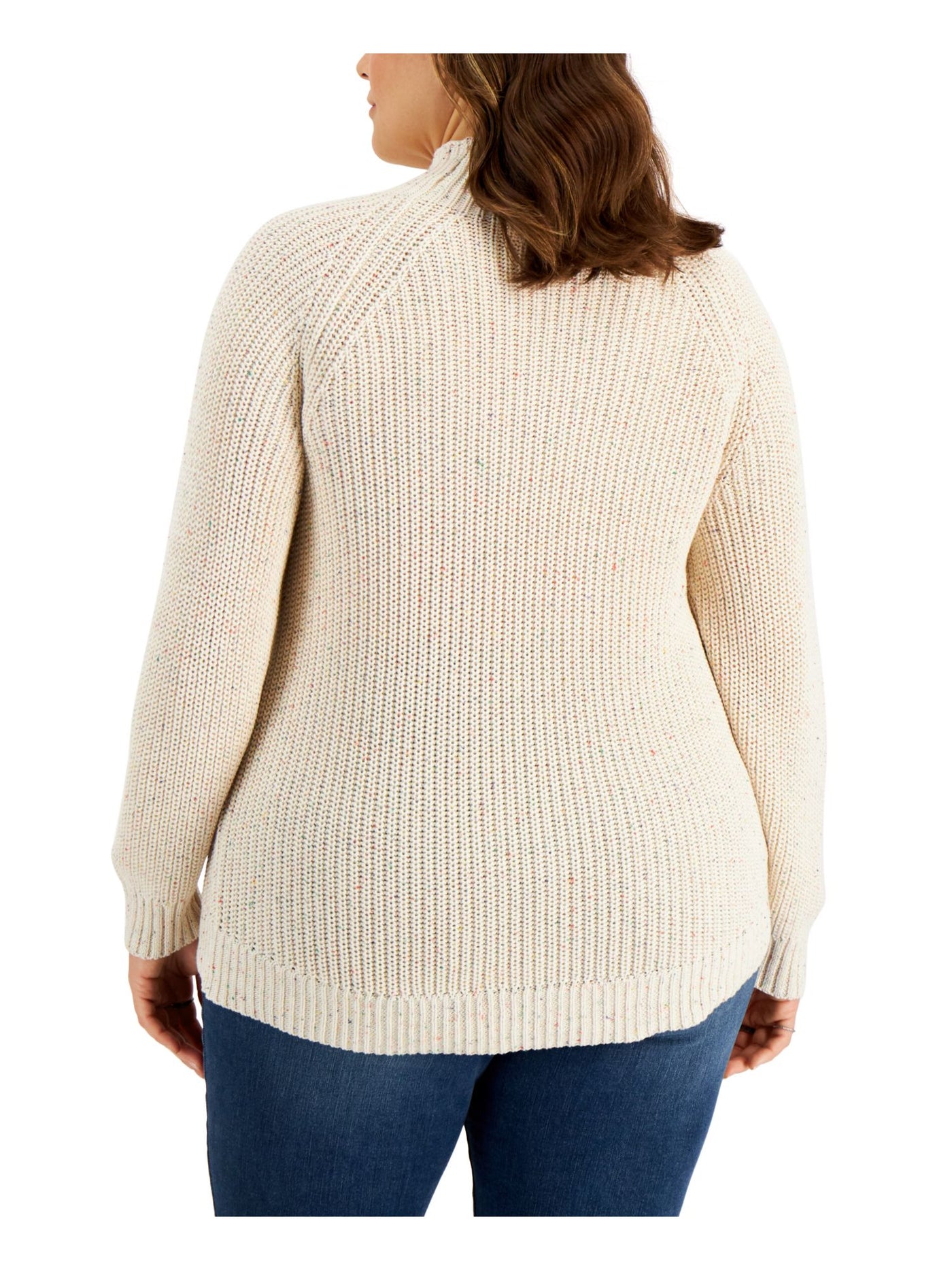 STYLE & COMPANY Womens Ivory Knit Ribbed Textured Funnel Neck Long Sleeve Sweater Plus 1X