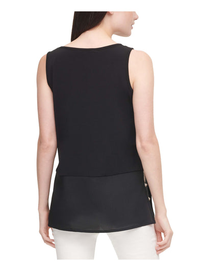 CALVIN KLEIN Womens Black Stretch Pocketed Layered Look Lined Sleeveless Scoop Neck Tank Top S